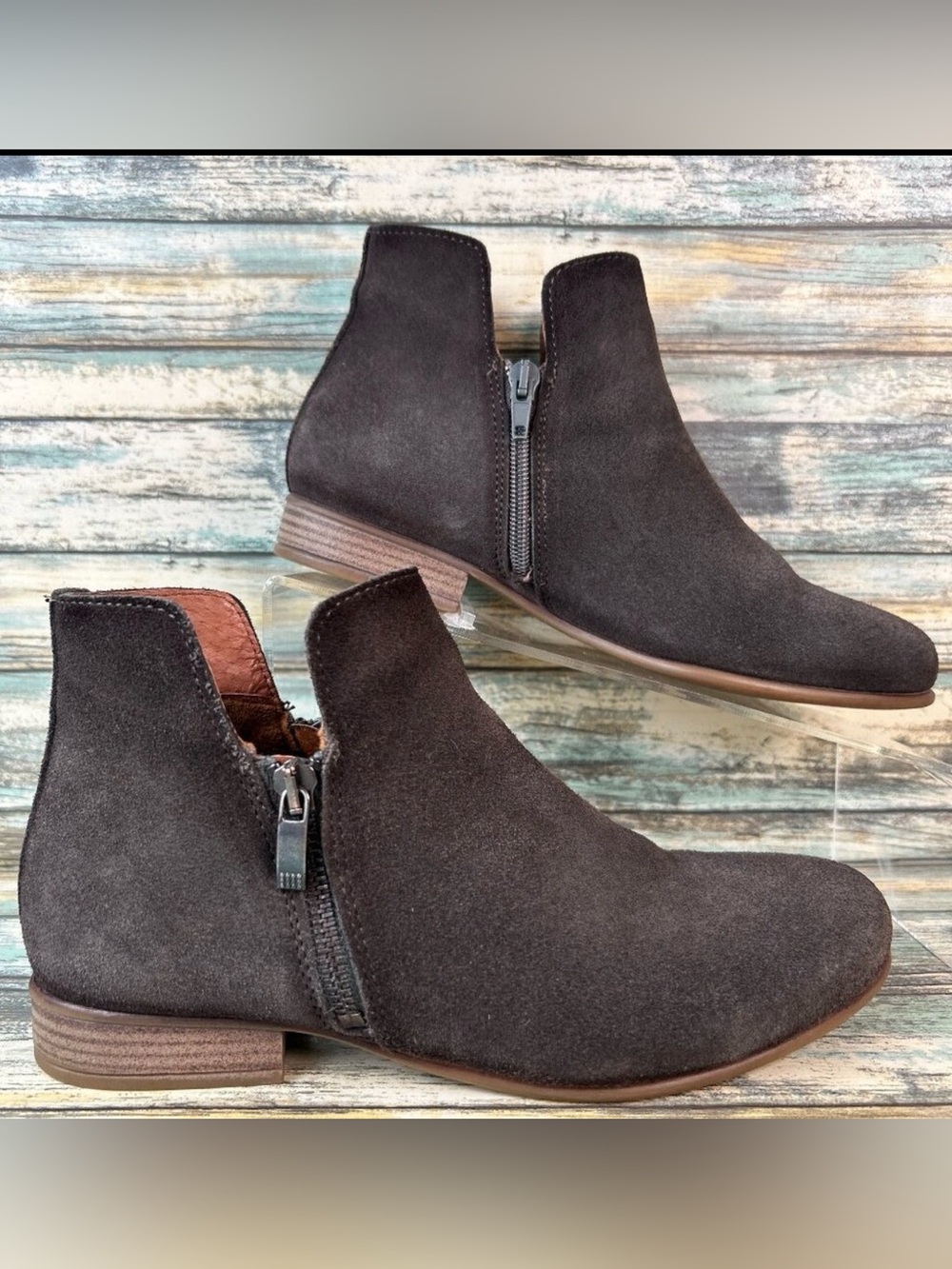 Eric Michael Ankle Boots Womens Sz 6.5 Casual Double Zipper Low Block Heel Gray